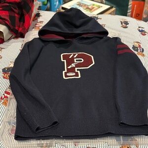 Polo Ralph Lauren Navy cotton wool blend Knit Hooded sweater with P wing patch